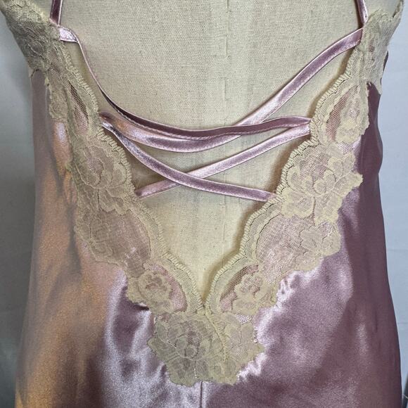 Bali Studio Collection Pink Satin Lace Slip Dress Nightgown Size L - Picture 7 of 11